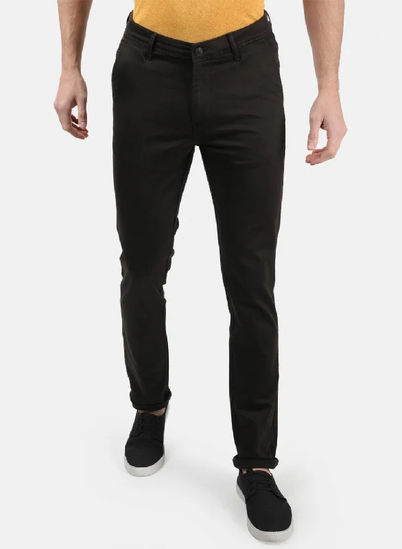 Men Brown Plain Trousers