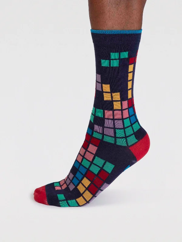 Lucas Bamboo Arcade Socks. - Indigo Blue